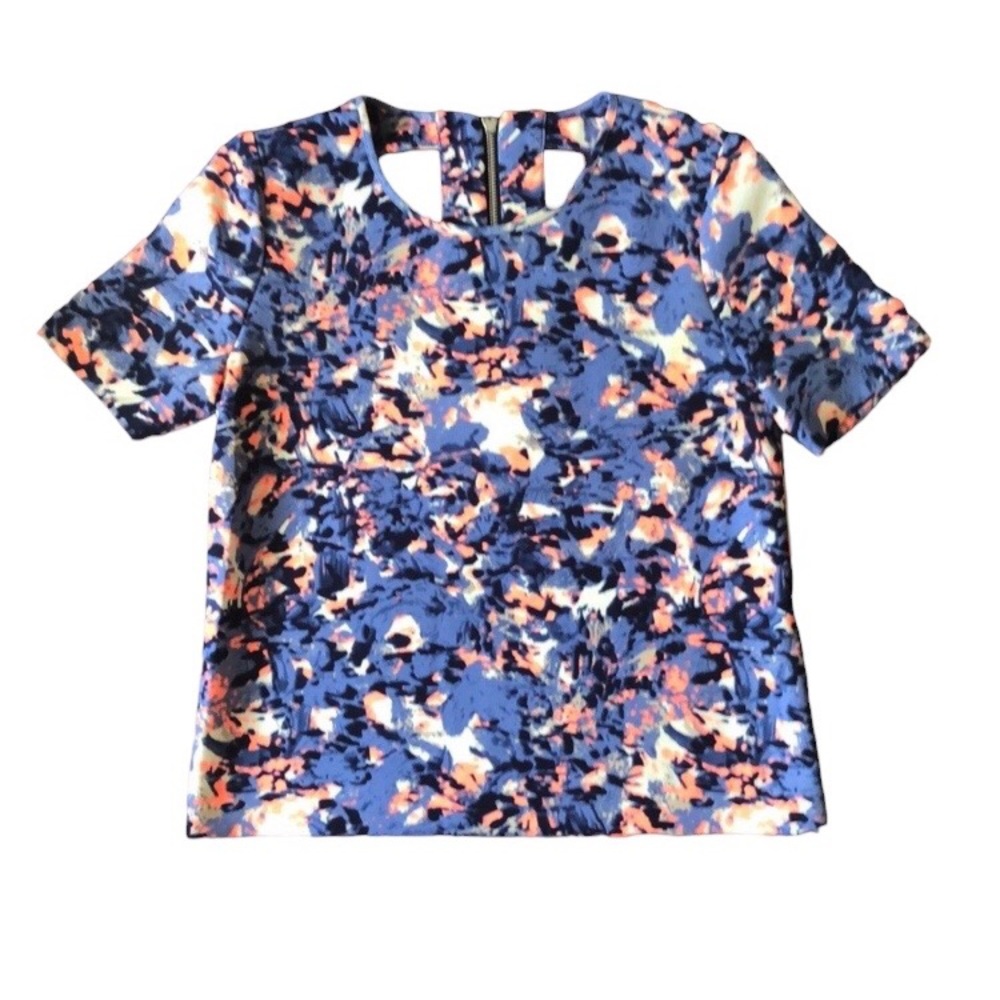 Anthropologie Mcginn Blue and Pink Dutch Kristen Cutout Top Size XS